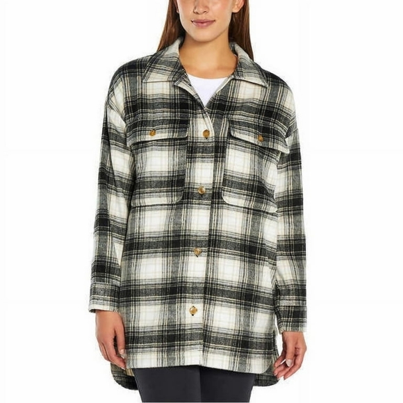 Banana Republic Womens Plaid Flannel Shirt Jacket Black Large NWT - Picture 4 of 6